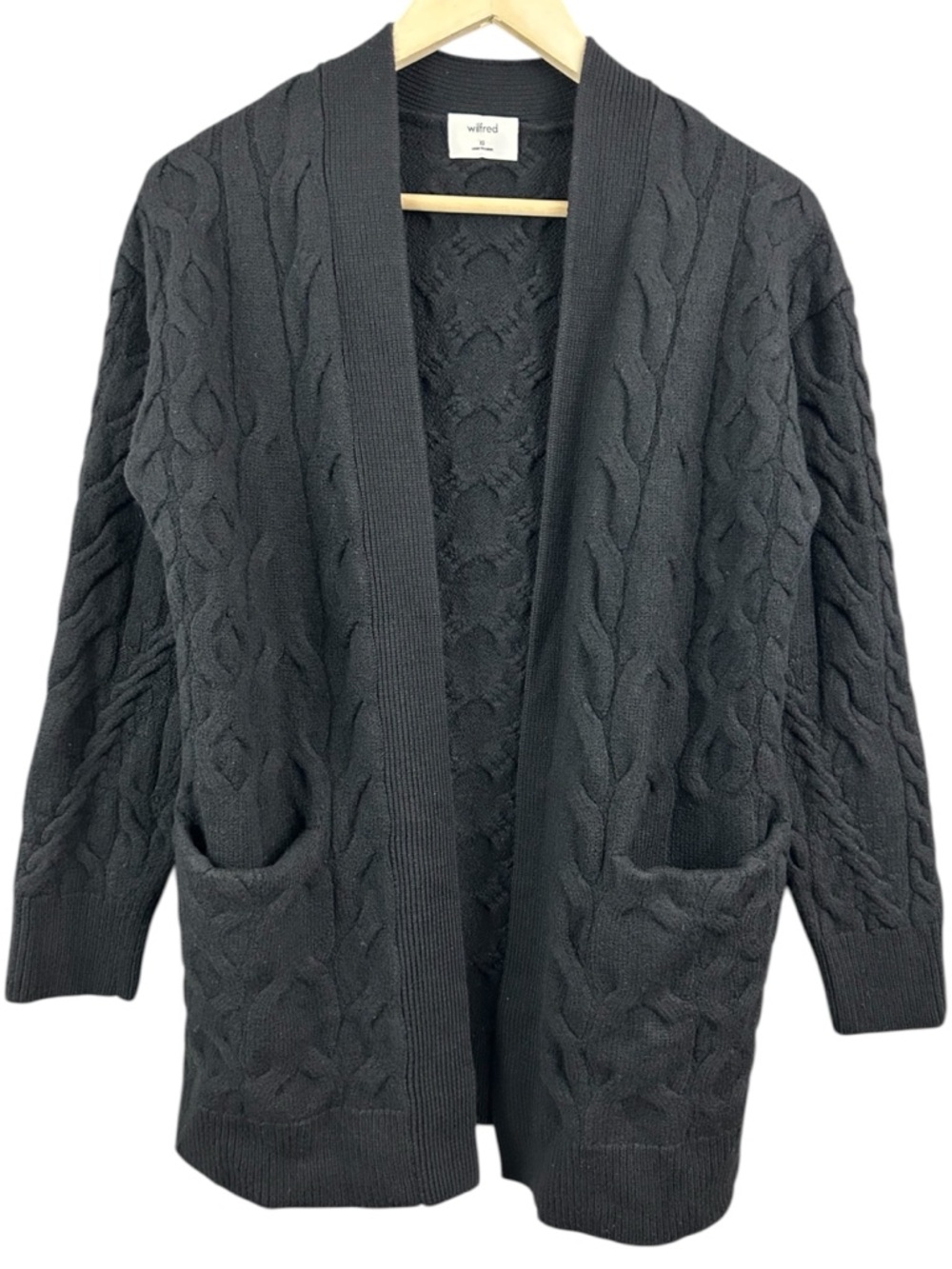 Wilfred Merino Wool Black Cable Knit Open Cardigan Sweater Size XS